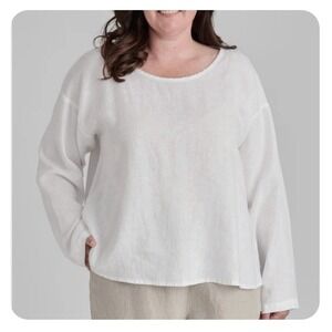 FLAX Women Long Sleeve Linen Blouse Top Sz S/P Breathable Lightweight Minimalist
